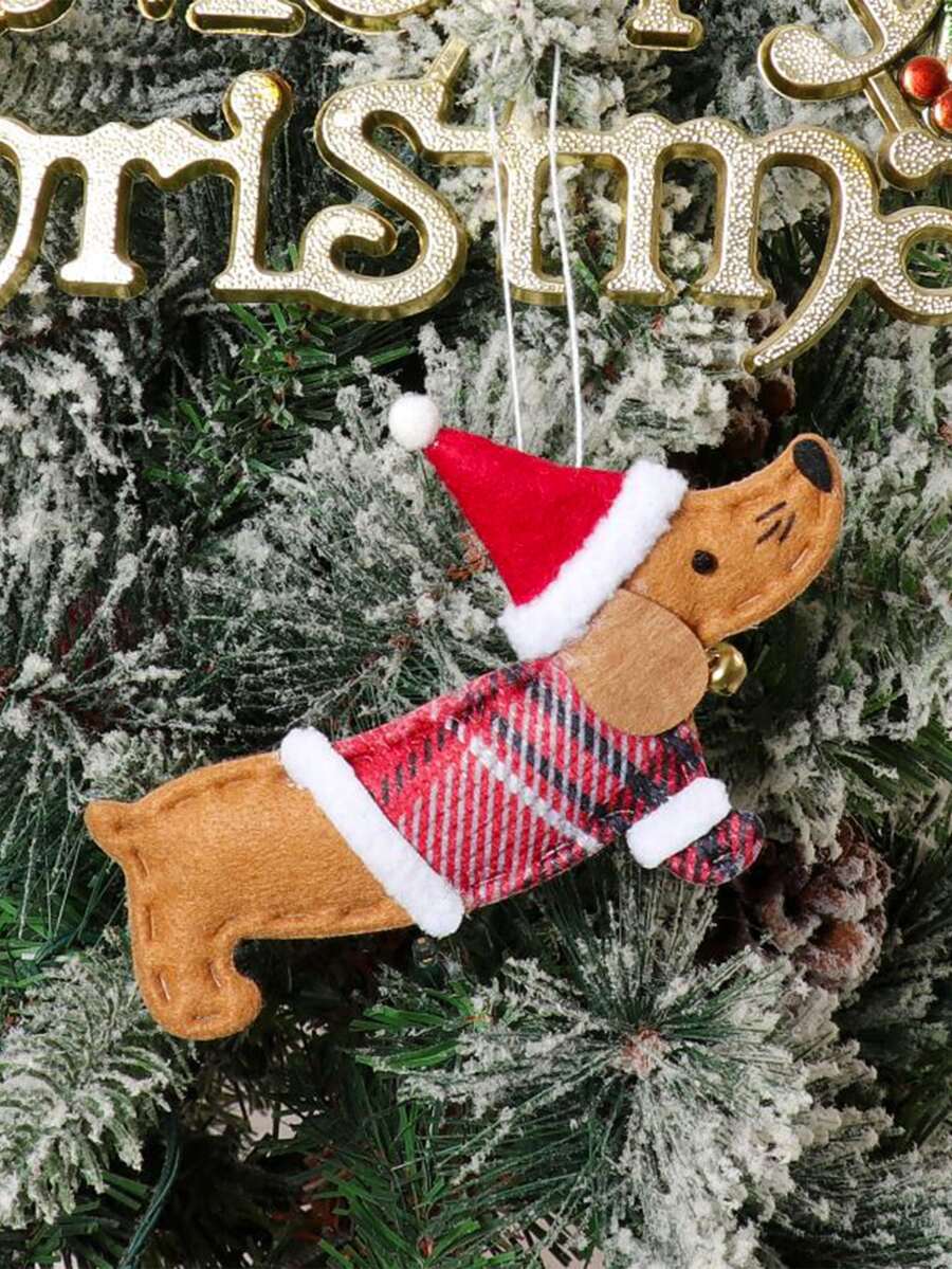 1入組聖誕臘腸犬，平安夜派對聖誕樹裝飾吊墜，聖誕生日禮物鑰匙扣吊墜，時尚包吊墜 - 棕色 - 查看 1