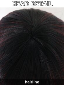 Tóc giả tổng hợp dài 1pc có mái bằng & mũ tóc giả 1pc - Đỏ - Xem 7