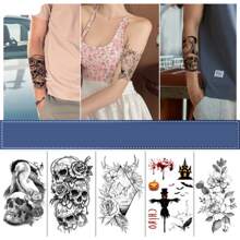 1入組防水臨時紋身貼紙,蠍子紅翼龍瞬間紋身狼身體藝術臂帶貓頭鷹毛利圖騰假紋身男士 - 棕色 - 查看 2