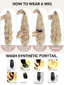 爪子馬尾延伸20英寸長的馬尾毛髮延伸,波浪爪夾馬尾裝置合成髮馬尾,毛茸茸的髮片片適用於女人（淺棕色） - Light Brown - 查看 4