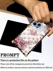 1 buah Casing Ponsel Anti Jatuh dengan Pola Non-3D, Tekstur Kulit Domba Persegi Panjang Datar 2D, Motif Bunga Kupu-kupu Rhinestone, Tepi Kontras, Kompatibel dengan S26 Ultra/S26/S26 Plus/A57 5G/A37 5G/Kompatibel dengan iPhone 18ProMax/18pro/17 Pro Max/17 Air/14 Pro Max/16/16 Plus/16 Pro/16 Pro Max/7P/8 Plus/XR/XS Max/11/11 Pro/11 Pro Max/12/12 Pro/12 Pro Max/13/13 Pro/13 Pro Max/14/14 Pro/14 Plus/14 Pro Max/15/15 Pro/15 Plus/15 Pro Max, Galaxy S25 FE/A17/A07, - Berwarna merah muda - View 2