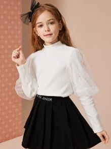 Áo thun tay dài giả cổ cho bé gái - trắng - Xem 4