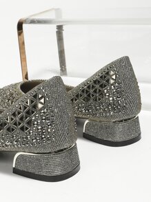 FRIFUL Zapatos de punta redonda estilo coreano con rhinestones para mujer, suela suave, tacón bajo y diseño francés de moda, talla grande - Gris - Ver 7