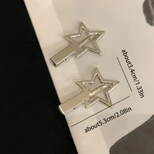 2pcs Metallic Drawbench Star Shaped Hair Clips, Simple Y2k Style Bangs/ Side Clips Street Tiaras, Hair Accessories, Hair Barrettes Claw Clips, School Stuff, Head Accessories - Silver - View 7