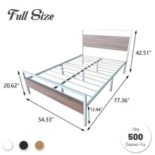 Modern Industrial Bed Frame Metal Platform With Rustic Wooden Headboard And Footboard - White - View 7