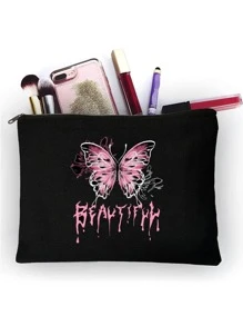 2pcs Y2K Cute Butterfly Letter Print Front Pocket Shoulder Bag Casual Pattern Portable Combo Bag Lightweight Shopping Bag With Small Bag,School Bag,Large Capacity,Portable,For Teen Girls Women College Students,White-Collar Workers,Perfect For Work,Back To School,Middle School,High School,College,Vacation, School Bag With Pouch For Women Valentines - Black - View 4