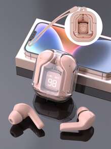 1入組全入耳式無線耳機,帶音量顯示、語音控制、麥克風、矽膠保護套和掛繩 - 藕粉色 - 查看 3