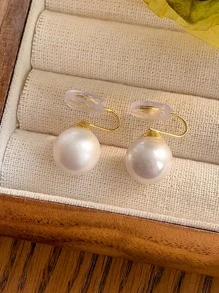 1對12mm白色仿珍珠耳夾,適合日常佩戴 - 白色 - 查看 1