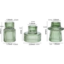3-Piece Set Of Green Glass Candlesticks With Vertical Stripes, Dual-Purpose Candlesticks, Glass Candlestick Cups, Thick Candles And Thin Candles, Dual-Purpose High-End Candle Cups, Household Candlestick Ornaments,Halloween,Spooky,Autumn, Winter,Holiday,Festival,Room Decor,Gifts Birthday Graduation