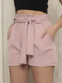 Women Shorts - 藕粉色 - 查看 3