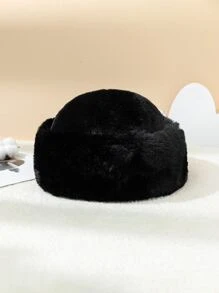 1pc Ladies' Fluffy-Trimmed Bucket Hat, Suitable For Autumn And Winter, Keeping Warm When Traveling - Black - View 2