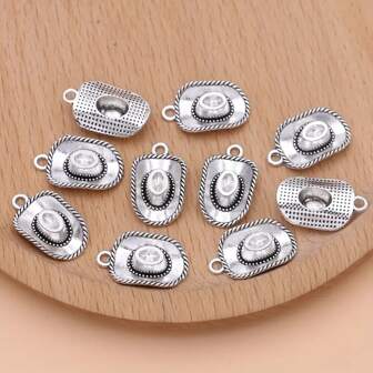 10pcs Antique Silvery Plated Cowboy Hat Charms - Perfect for Jewelry Making, Bracelets, Necklaces, Earrings, Keychains & More