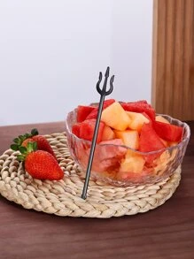 1 顆不鏽鋼三叉戟新穎水果叉多功能雞尾酒鎬咖啡攪拌器 - 黑色 - 查看 1