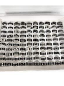 Onelike 16 piezas / set Anillos de acero inoxidable vintage populares de moda para hombre, diferentes estilos, diferentes tamaños, entrega aleatoria - Plateado - Ver 2