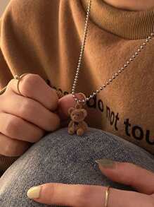 1 件時尚卡通熊吊墜項鍊,適合日常佩戴 - 棕色 - 查看 1