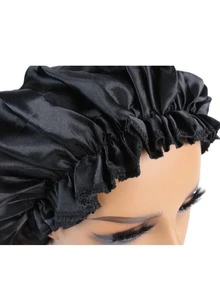 1個緞面貝雷帽睡帽,柔軟有彈性的緞面貝雷帽 - 黑色 - 查看 3