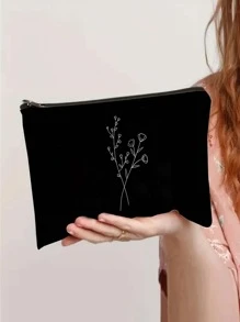 Túi đeo vai trước in họa tiết hoa đơn giản, họa tiết thường ngày, túi kết hợp di động, túi mua sắm nhẹ có túi nhỏ, túi đi học, dung tích lớn, nhẹ, di động, phù hợp cho nữ sinh trung học, sinh viên đại học, hoàn hảo cho việc trở lại trường, đại học, trung học cơ sở, trung học phổ thông, công việc, kinh doanh, đi làm - màu đen - Xem 3
