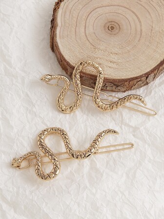 2pcs Snake Shaped Gold-Tone Metal Hair Clips, Dark Gothic Style Cool Girl Hair Accessories, Alligator Clips For Bangs & Side Hair Gold Head Piece Claw Clips Hair Claws Hair Barrettes, School Stuff