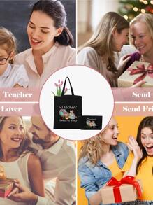 2入組地球字母印花帶拉鍊購物手提袋和輕便旅行化妝包禮品袋，非常適合送給女性、媽媽、老師、朋友、婚禮、伴娘、多功能整理包，最好的永久教師禮物，最好的感謝教師禮物 - 黑色 - 查看 7