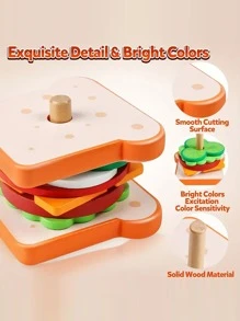 Christmas Decoration 1 Box Of Wooden Sandwich/Burger Toy Set For Boys And Girls, Pretend Play And Pre-School Education, Helps Improve Hand-Eye Coordination Skills School, Student,Stationery,School Supplies - Multicolor - View 3