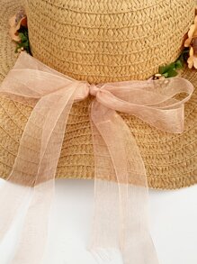 2pcs/Set Ladies' Floral Headband Decorated Khaki Woven Sun Hat And Woven Bag Combination, Fashionable And Fresh Style, Suitable For Outdoor Travel, Beach, With Sun Protection And Uv Protection, Convenient To Carry, The Hat Can Be Folded Boho Valentine's Day Valentines Valentines Gift - Khaki - View 7