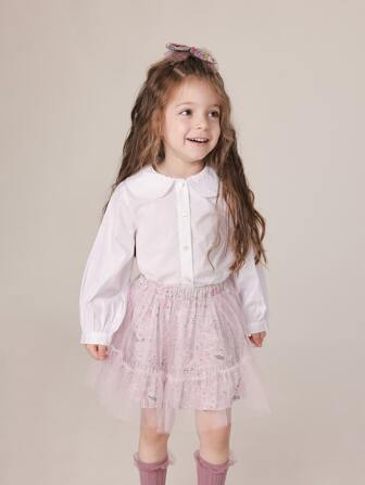 年轻女孩休闲可爱彼得潘领长袖衬衫，春/秋