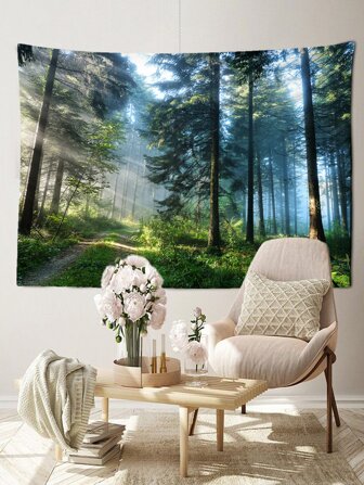 1pc Misty Forest Tapestry Wall Hanging, Abstract Art Natural Scenery Bohemian Bedroom Living Room Home Decoration, Including Installation Tool