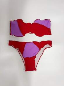 New Style Wrapped Chest Bikini European And American Colourblock Ruched Women's Two-Piece Swimsuit - Multicolor - View 1