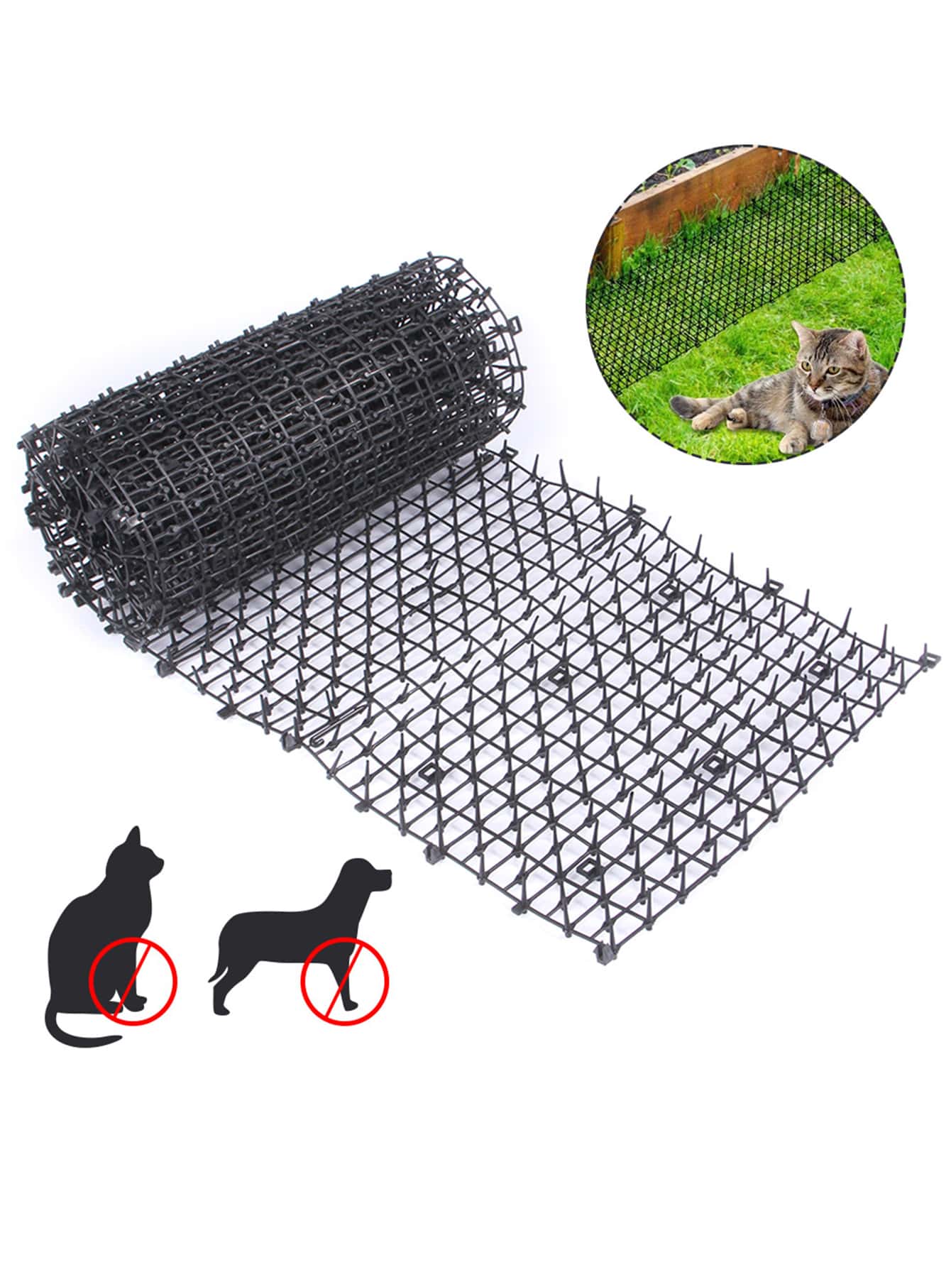 One Piece Of Cat Repellent Net, Flower Plastic Cat Repellent Mat, Animal Deterrent - Black - View 1
