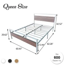 Modern Industrial Bed Frame Metal Platform With Rustic Wooden Headboard And Footboard - White - View 8