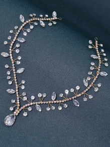 1pc Bridal Headband With Waterdrop Rhinestone Detail Forehead Jewelry Hair Accessories, Perfect For Wedding, Birthday Party - Gold - View 2