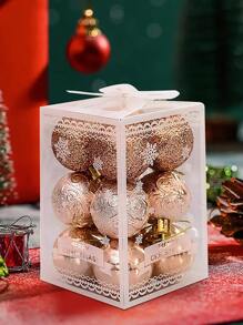 12pcs/box Champagne Colored Christmas Tree Decoration Balls, Diy Sparkling Plastic Balls, Home & Party Ornaments - Champagne - View 1