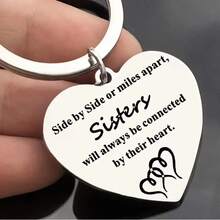 1pc Stainless Steel Keychain For Women With Engraved Slogan For Sisters - Silver - View 2