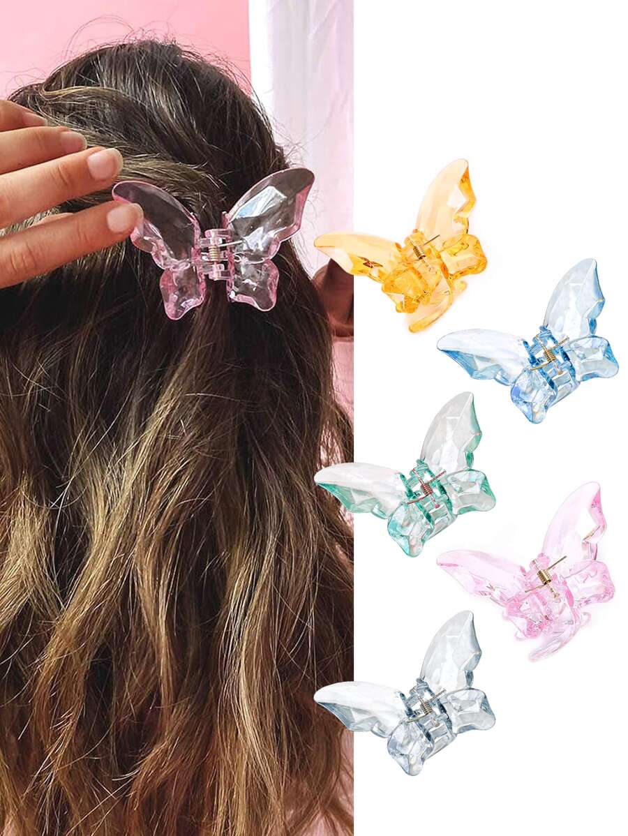 5入組3.3英寸女孩透明蝴蝶髮夾,美麗蝴蝶髮夾髮飾適合女孩和女性 - 彩色 - 查看 1