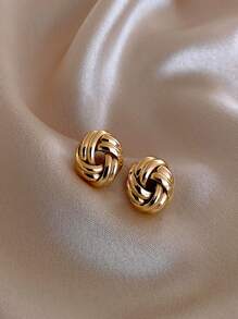 1pair Women's Simple Golden Circle Twisted Knot Earrings, Cute Style Suitable For Wedding, Party And Daily Use Casual Halloween