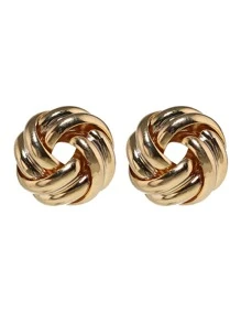 1pair Women's Simple Golden Circle Twisted Knot Earrings, Cute Style Suitable For Wedding, Party And Daily Use Casual Halloween