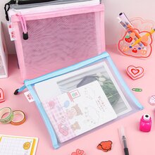 1set Large Capacity Clear Document Bag, Durable Nylon Mesh Stationery Bag With Zipper For Students And Office Workers - White - View 4