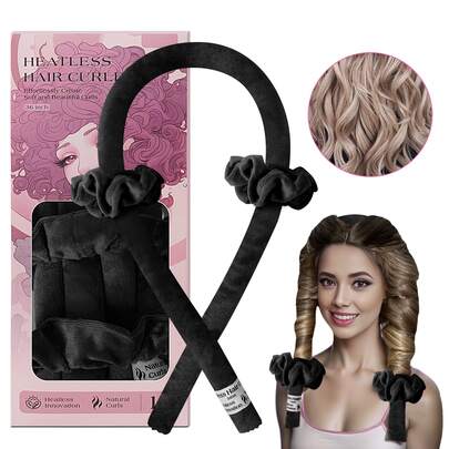 5入組黑色柔軟髮捲器,無需加熱的螺旋滾筒捲髮器