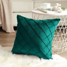 1/2pcs Christmas Green Velvet Diamond Pattern Pillow Cover (Pillow Insert Not Included), Bohemian Style Square Cushion Cover, Holiday Home Decorative Pillow, Soft & Comfortable Linen-Like Fabric, Modern Decor For Sofa, Bedroom, Dorm