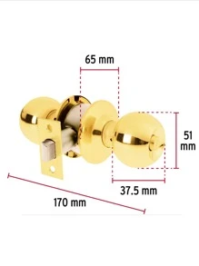 Bedroom Lock With 2 Keys, Sphere Type Installation For Wooden Or Metal Door - Gold - View 4