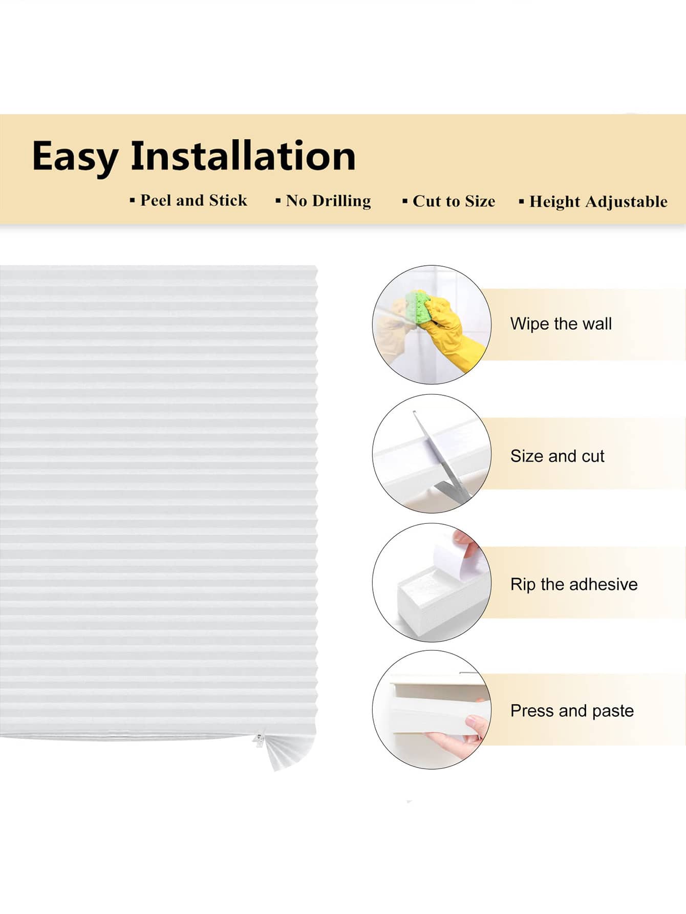 2pcs/set Cordless Blackout Pleated Paper Fabric Shade, Temporary Blinds