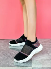 Unisex Summer Mesh-increase Height Single Network Breathable Sport Shoes, Air-conditioning Shoes, Walking Shoes, Slip-on Black Casual Shoes
