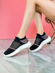 Unisex Summer Mesh-increase Height Single Network Breathable Sport Shoes, Air-conditioning Shoes, Walking Shoes, Slip-on Black Casual Shoes