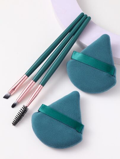 2个化妆粉扑+3支化妆刷套装，优质合成毛眼影晕染刷套装，面部和眼部化妆工具，化妆刷套装，化妆刷套装，化妆刷套装，完整化妆套装，化妆刷套装，完整化妆套装，刷子套装，化妆刷套装，化妆礼盒，套装，赠品，专业化妆刷，完整化妆套装