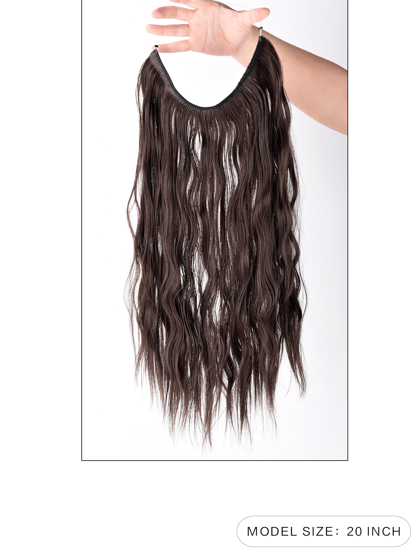 One piece of water ripple fishline hair extension brown black 20 inch