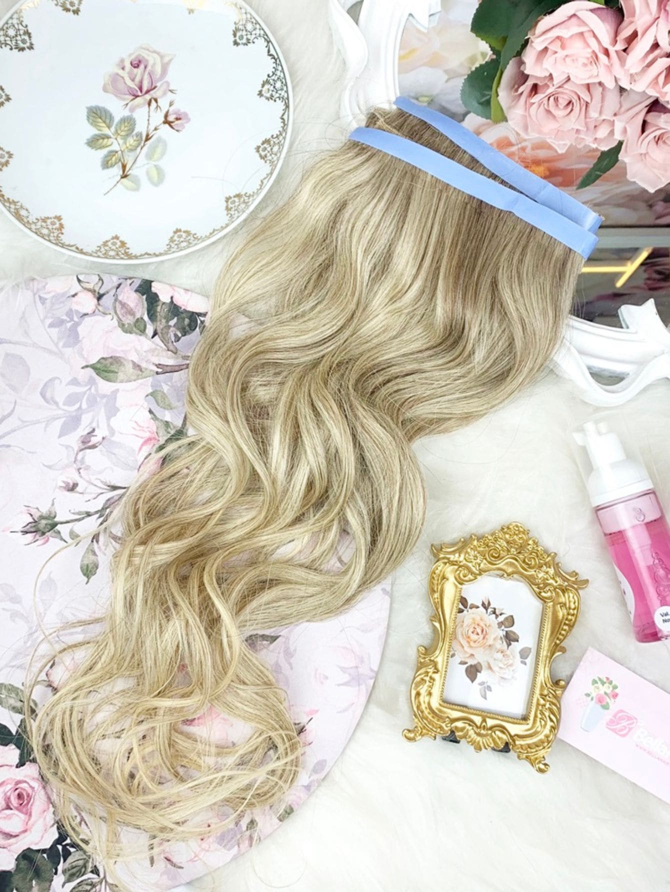 MEGA HAIR ADESIVO CABELO HUMANO ONDULADO 60 CM - 2 TIRAS - Champanhe - Visão 1