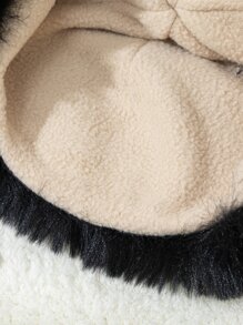 1pc Ladies' Fluffy-Trimmed Bucket Hat, Suitable For Autumn And Winter, Keeping Warm When Traveling - Black - View 3