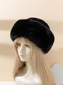 1pc Ladies' Fluffy-Trimmed Bucket Hat, Suitable For Autumn And Winter, Keeping Warm When Traveling - Black - View 1