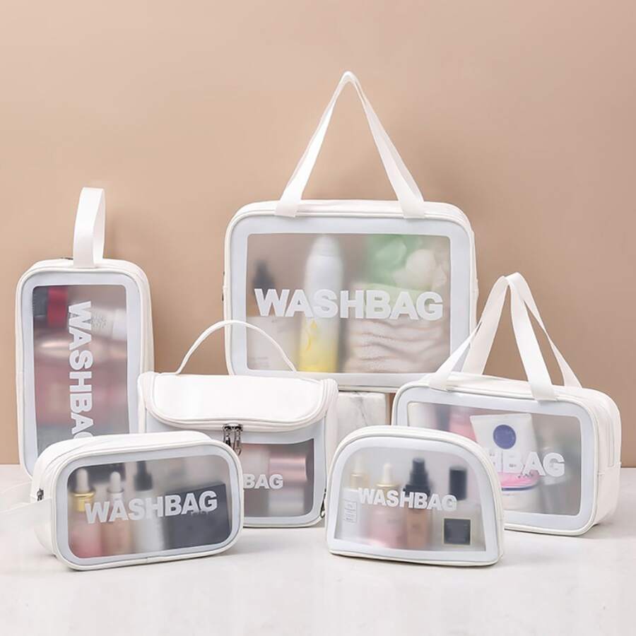 PU透明套裝化妝洗漱袋大容量PVC浴袋半透明霧面手提包女士