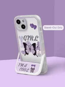Butterfly Pattern Phone Case With Invisible Holder - Clear - View 1